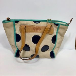 Fossil | Polka Dot Canvas Tote W/ Blue Accents